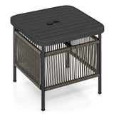 Outdoor Side Table with Umbrella Hole and Storage Shelf