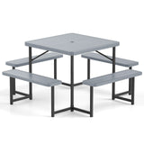 Outdoor Square Picnic Table Bench Set for 4-8 People with Umbrella Hole