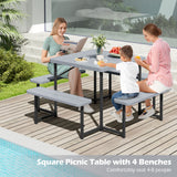 Outdoor Square Picnic Table Bench Set for 4-8 People with Umbrella Hole