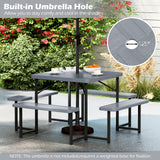 Outdoor Square Picnic Table Bench Set for 4-8 People with Umbrella Hole
