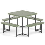 Outdoor Square Picnic Table Bench Set for 4-8 People with Umbrella Hole
