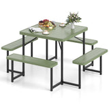 Outdoor Square Picnic Table Bench Set for 4-8 People with Umbrella Hole