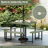 Outdoor Square Picnic Table Bench Set for 4-8 People with Umbrella Hole
