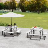 Outdoor Square Picnic Table Bench Set for 4-8 People with Umbrella Hole