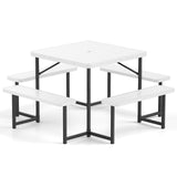 Outdoor Square Picnic Table Bench Set for 4-8 People with Umbrella Hole