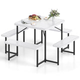 Outdoor Square Picnic Table Bench Set for 4-8 People with Umbrella Hole