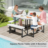 Outdoor Square Picnic Table Bench Set for 4-8 People with Umbrella Hole