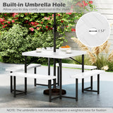 Outdoor Square Picnic Table Bench Set for 4-8 People with Umbrella Hole