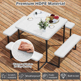 Outdoor Square Picnic Table Bench Set for 4-8 People with Umbrella Hole