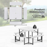Outdoor Square Picnic Table Bench Set for 4-8 People with Umbrella Hole