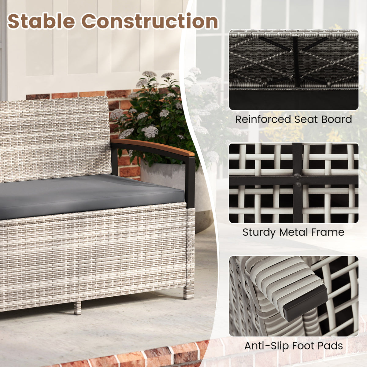 Outdoor Storage Bench Deck Box Patio Furniture with Cushion