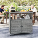Outdoor Storage Cabinet with Acacia Wood Top and Lockable Wheels