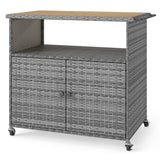 Outdoor Storage Cabinet with Acacia Wood Top and Lockable Wheels
