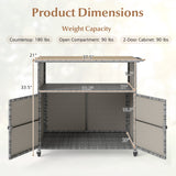 Outdoor Storage Cabinet with Acacia Wood Top and Lockable Wheels