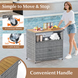 Outdoor Storage Cabinet with Acacia Wood Top and Lockable Wheels