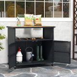 Outdoor Storage Cabinet with Acacia Wood Top and Lockable Wheels