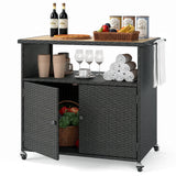 Outdoor Storage Cabinet with Acacia Wood Top and Lockable Wheels