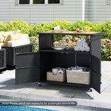 Outdoor Storage Cabinet with Acacia Wood Top and Lockable Wheels