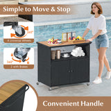 Outdoor Storage Cabinet with Acacia Wood Top and Lockable Wheels