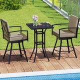 Outdoor Swivel Bar Stools Set of 2 Bar Height Patio Chairs with High Backrest