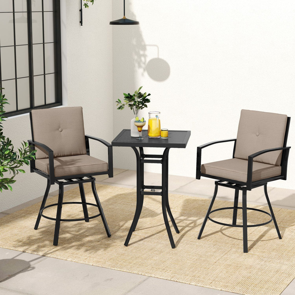 Outdoor Swivel Bar Stools Set of 2 Bar Height Patio Chairs with High Backrest