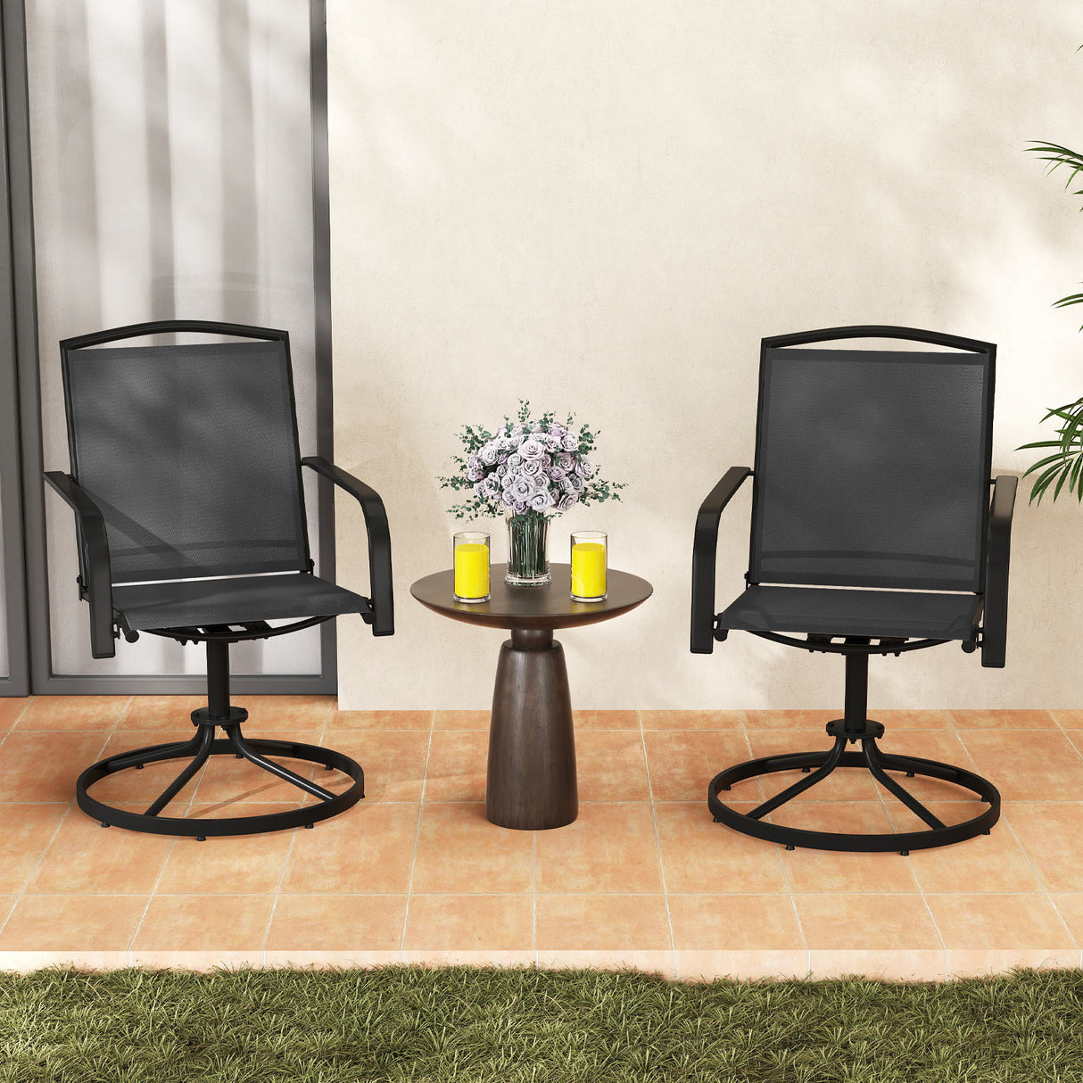 Outdoor Swivel Chairs Set of 2 with High Back and Breathable Seat
