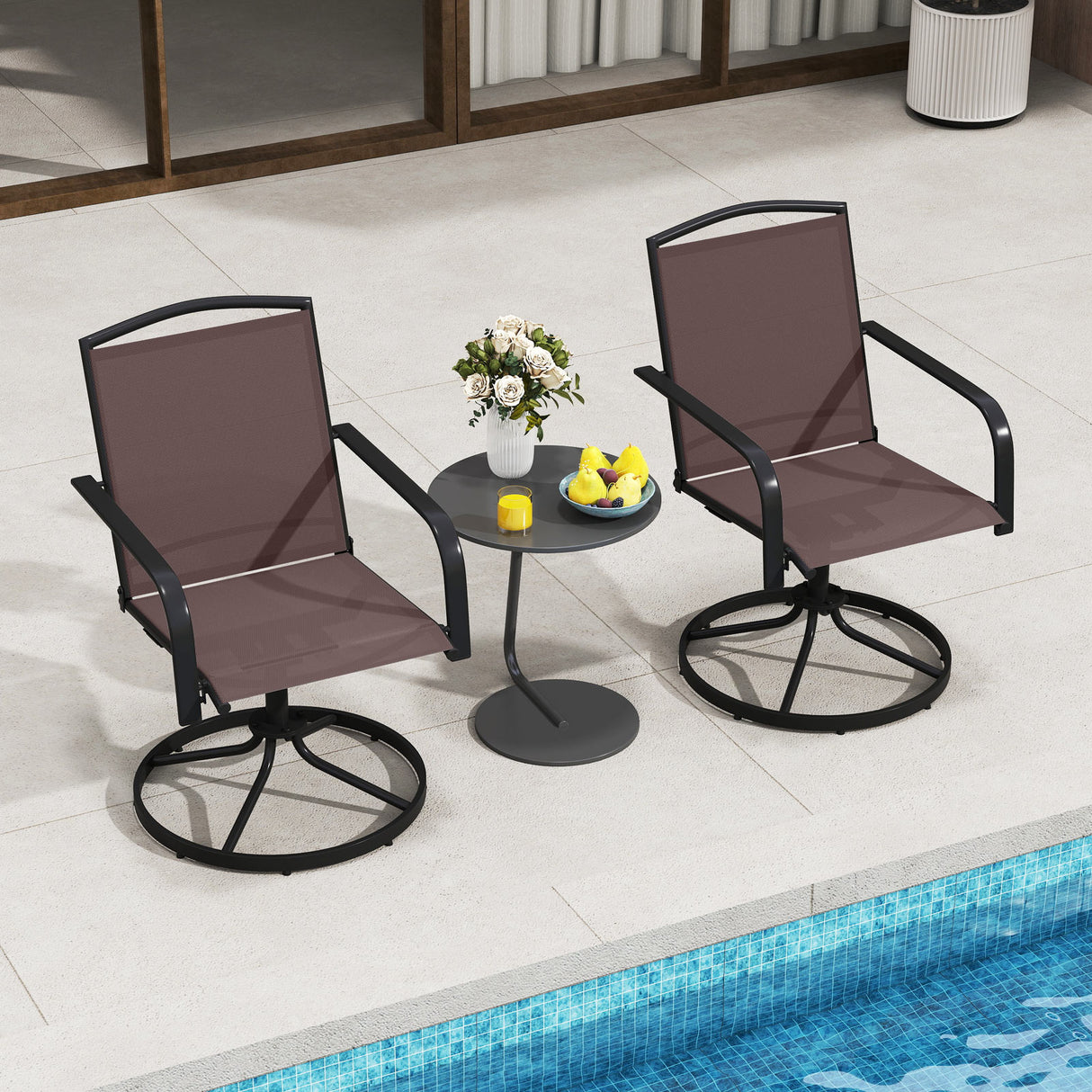 Outdoor Swivel Chairs Set of 2 with High Back and Breathable Seat
