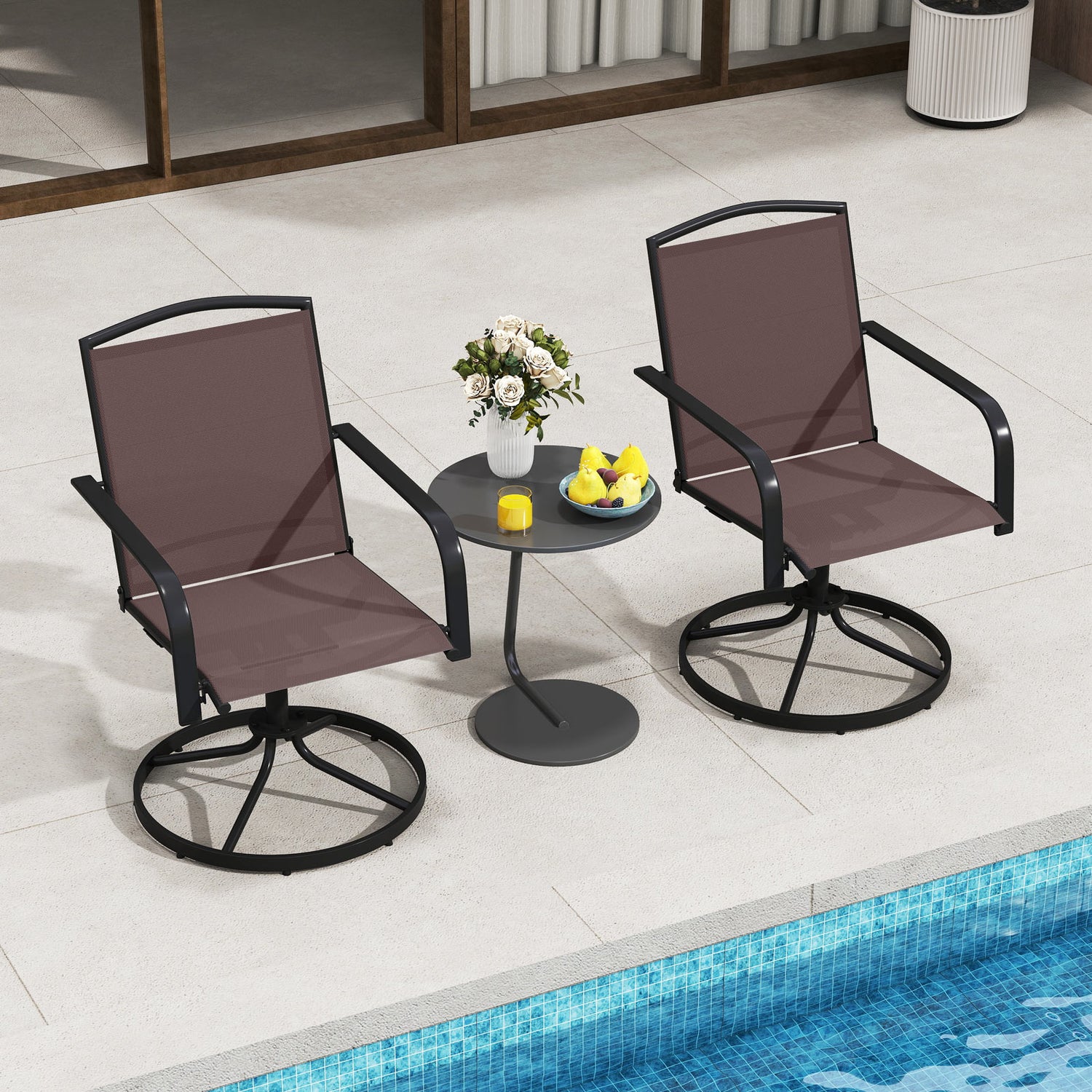 Outdoor Swivel Chairs Set of 2 with High Back and Breathable Seat
