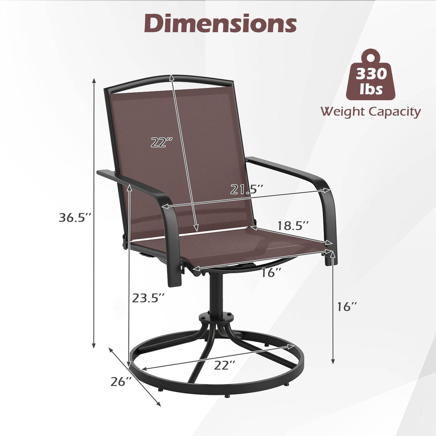 Outdoor Swivel Chairs Set of 2 with High Back and Breathable Seat