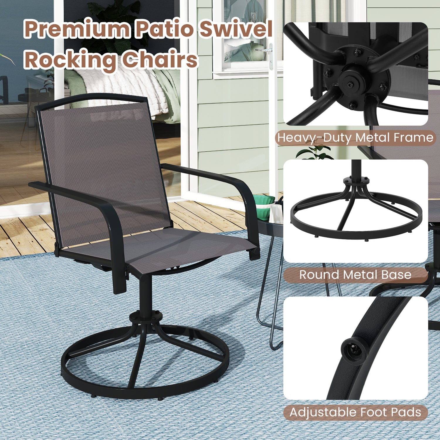 Outdoor Swivel Chairs Set of 2 with High Back and Breathable Seat