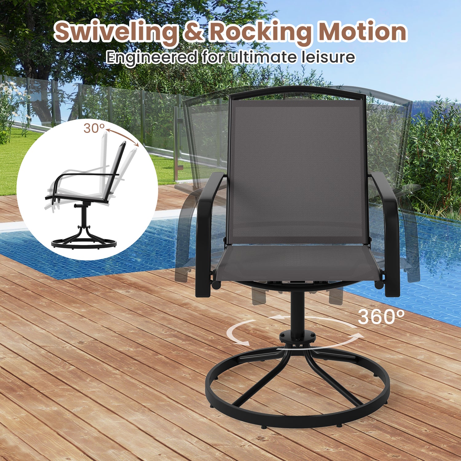 Outdoor Swivel Chairs Set of 2 with High Back and Breathable Seat