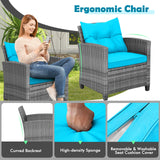 3 Pieces Outdoor Wicker Conversation Set with Tempered Glass Tabletop