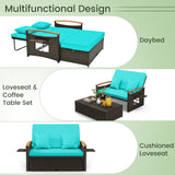 Outdoor Wicker Daybed with Folding Panels and Storage Ottoman