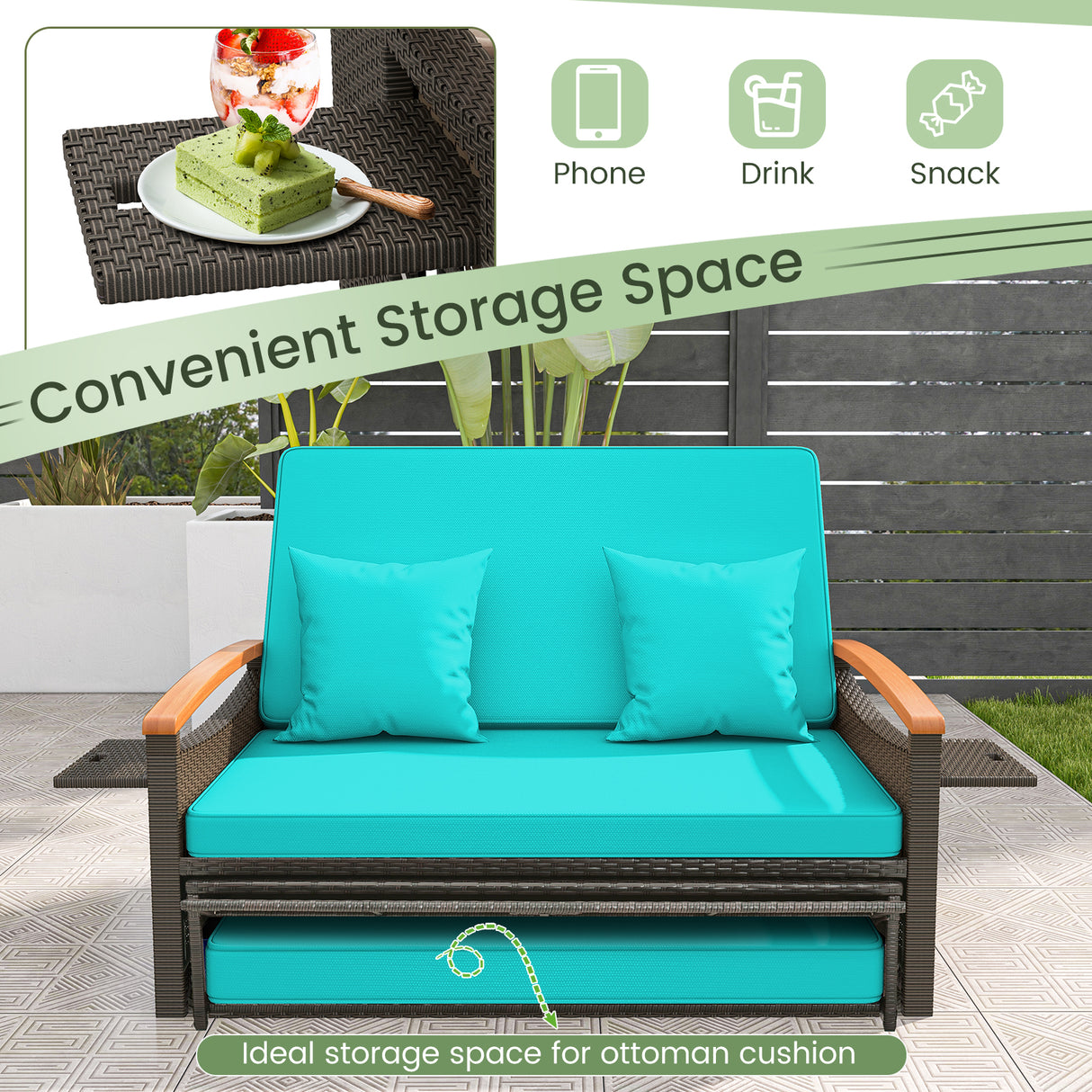 Outdoor Wicker Daybed with Folding Panels and Storage Ottoman