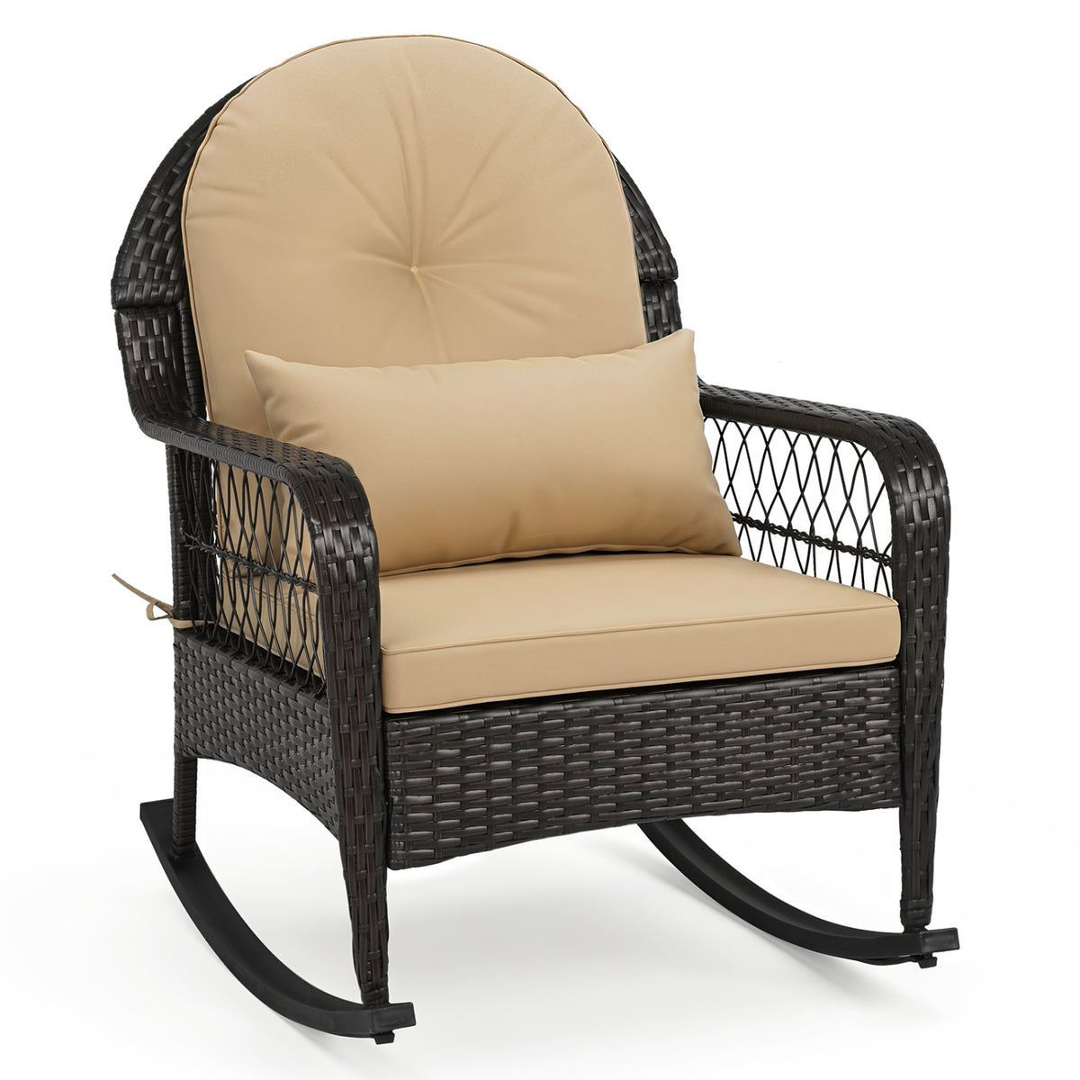 Outdoor Wicker Rocking Chair with Anti-Tip Stoppers 400 LBS for Porch Deck