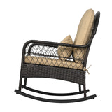Outdoor Wicker Rocking Chair with Anti-Tip Stoppers 400 LBS for Porch Deck