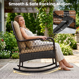 Outdoor Wicker Rocking Chair with Anti-Tip Stoppers 400 LBS for Porch Deck