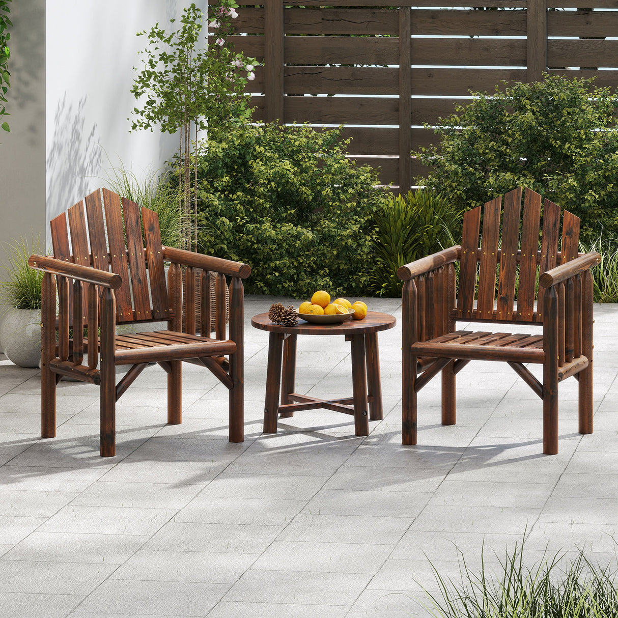 Outdoor Wood Armchair Wooden Patio Dining Chair with Armrests