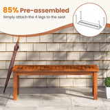 Outdoor Wood Bench 2-Person Backless Patio Garden Bench with Slatted Seat