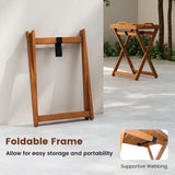 Outdoor Wood Tray Table Portable Side End Table with Folding Frame