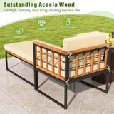 Patio Acacia Wood Armchair with Long Ottoman and Seat Back Cushions