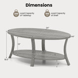 Oval Coffee Table 2-Tier Center Table with Storage Shelf-Gray