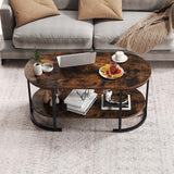 Oval Coffee Table 2-Tier Wooden Accent Table with Spacious Tabletop and Open Storage Shelf