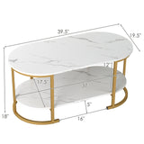 Oval Coffee Table 2-Tier Wooden Accent Table with Spacious Tabletop and Open Storage Shelf