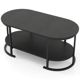 Oval Coffee Table 2-Tier Wooden Accent Table with Spacious Tabletop and Open Storage Shelf