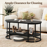 Oval Coffee Table 2-Tier Wooden Accent Table with Spacious Tabletop and Open Storage Shelf