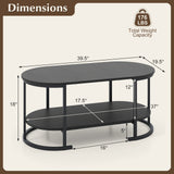 Oval Coffee Table 2-Tier Wooden Accent Table with Spacious Tabletop and Open Storage Shelf