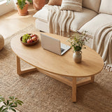 Oval Coffee Table 46 Inches Wooden Accent Table with Thickened Top