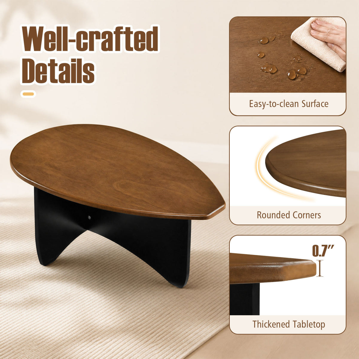 Oval Coffee Table Mid Century Modern Accent Table Low Profile Wooden Center Table