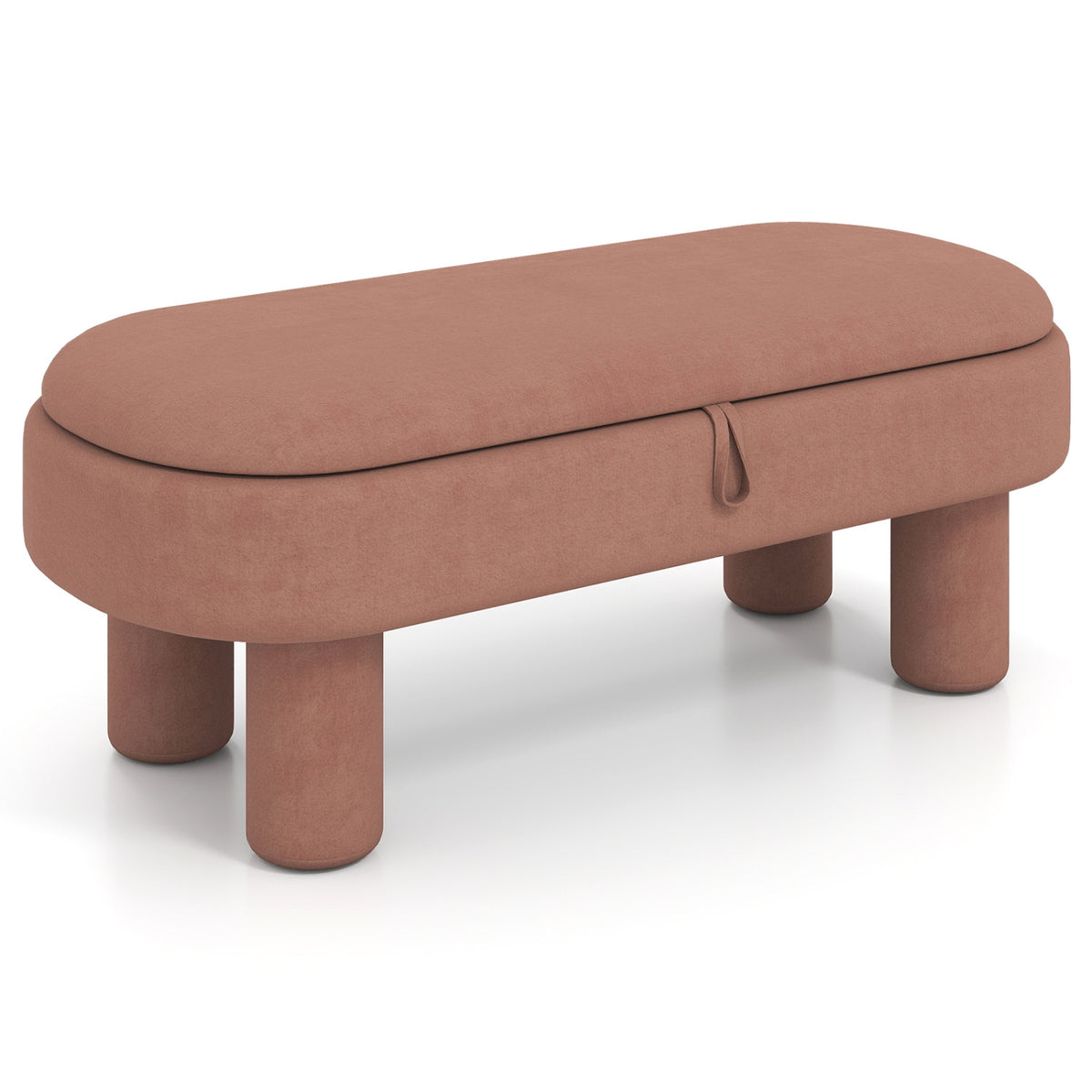 Oval Storage Ottoman Bench with Upholstered Seat for Bedroom